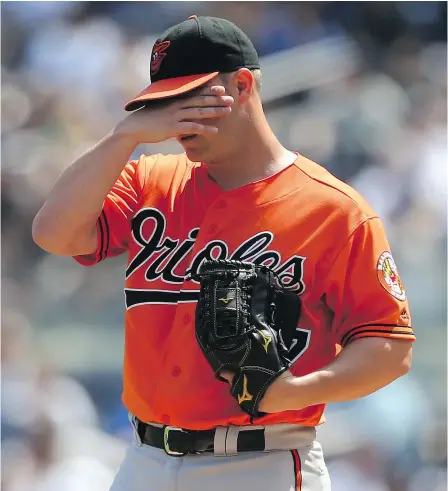  ?? — GETTY IMAGES FILES ?? Baltimore Orioles pitcher Dylan Bundy has combined with fellow members of the starting rotation to produce a 4.96 ERA this season, the third-worst among American League squads.