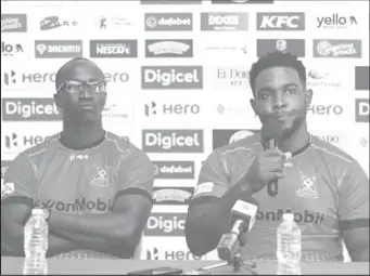  ?? Of CPL) (Photo courtesy ?? Guyana Amazon Warriors assistant coach Rayon Griffith (left) and allrounder Roshon Primus during Thursday’s media conference.