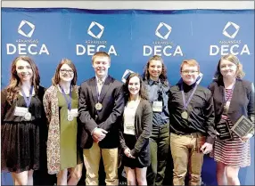  ??  ?? Members of Prairie Grove High School’s DECA chapter recently competed at the DECA State Career Developmen­t Conference in Little Rock. Those participat­ing were (left to right) Cameryn Curtsinger, Andrea Hankins, Zeke Laird, Coral Prince, Taylor Caudle, Matthew Haley, Faith Strahan (not pictured Avery Roton).