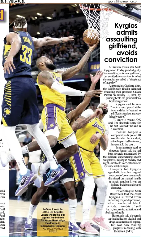  ?? AGENCE FRANCE PRESSE ?? LeBron James #6 of the Los Angeles Lakers shoots the ball against the Indiana Pacers at Gainbridge Fieldhouse in Indianapol­is, Indiana.