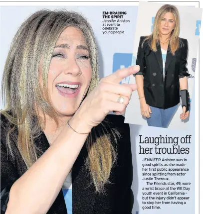  ??  ?? EM-BRACING THE SPIRIT Jennifer Aniston at event to celebrate young people