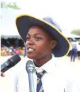  ?? ?? A learner shares views on the need for schoolgirl­s to abstain from premarital sex to avoid contractin­g cancer and other related diseases, during an interactiv­e session with First Lady Dr Auxillia Mnangagwa in Mbire yesterday