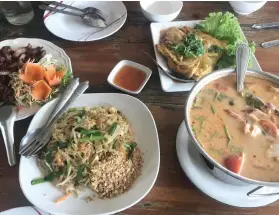  ??  ?? AUTHENTIC. Phad Thai and tom yum soup.