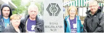  ??  ?? Starting point Paul Gilmour, Marie and Tony Gilmour and Dorothy and Colin Waldron at the official starting point for the West Highland Way in Milngavie, north east of Glasgow
