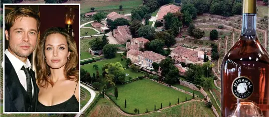  ?? ?? Not so rosé: Brad, Angelina and their vineyard in Provence
Right: A bottle of Miraval wine