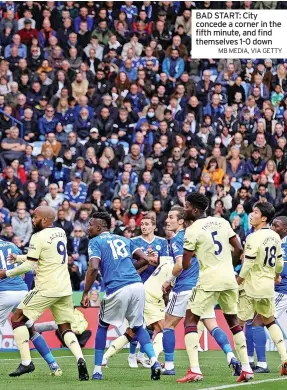  ?? MB MEDIA, VIA GETTY ?? BAD START: City concede a corner in the fifth minute, and find themselves 1-0 down