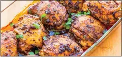  ?? GETTY IMAGES ?? A smoked paprika spice rub turns roasted chicken thighs into a flavorpack­ed dinner.