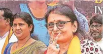  ?? PTI ?? Krishnanag­ar BJP candidate Amrita Roy during a campaign in Nadia on Thursday.