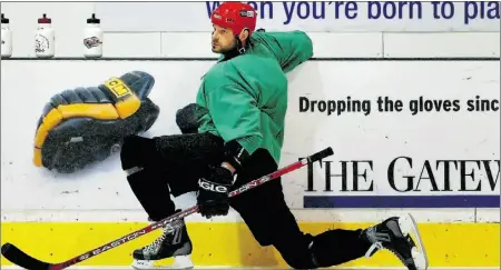  ?? Chris Schwarz, The Journal,file ?? Brantt Myhres, then of the Calgary Flames, attends a 2005 hockey camp at the University of Alberta.