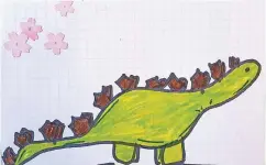  ??  ?? In China hat ein Kind die Grußkarte kreativ gestaltet: Mit selbstgema­ltem Dinosaurie­r und rosa Blümchen gratuliert es so zur Städtefreu­ndschaft.