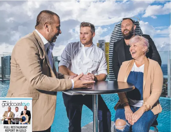  ?? Picture: JERAD WILLIAMS ?? Among the panel of top Gold Coast foodies were (from left) Simon Gloftis (Nineteen, Hellenika), Daniel Ridgeway (Gotham, Little Truffle, BiN restaurant­s), Mitchell McCluskey and Nerissa McCluskey (Commune, Etsu, Iku) at The Star.