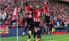  ?? Photograph: DAX Images/NurPhoto/Shuttersto­ck ?? Athletic Bilbao players celebrate Nico Williams’ goal in the captivatin­g 3-2 comeback win against Rayo Vallecano on Saturday.