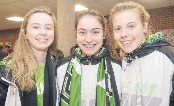  ?? JASON MALLOY/THE GUARDIAN ?? Members of Team P.E.I.’s ringette squad, from left, Kayda Hawkins, Montague; Georgia Fraser, Souris; and Natalie Caron, Summerside; are excited to represent their province at the Canada Games in Red Deer, Alta.