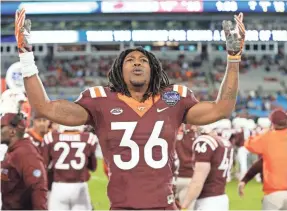  ?? JEREMY BREVARD/USA TODAY SPORTS ?? Adonis Alexander, a 6-3, 207-pound cornerback known for his play in zone coverage at Virginia Tech, is projected to be selected.