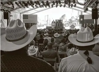  ?? Cooper Neill / Bloomberg ?? President Donald Trump delivers a speech at a Double Eagle Energy Holdings LLC oil rig in Midland last month. Trump won Texas in 2016 by 9 percentage points.