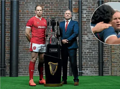  ??  ?? Wales captain Alun Wyn Jones and coach Wayne Pivac with the Six Nations Trophy during the tournament launch in London last month. Inset, Pivac barking orders to his Auckland players in 2012. GETTY IMAGES