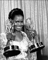  ?? THE ASSOCIATED PRESS ?? Cicely Tyson poses with her Emmy statuettes at the annual Emmy Awards presentati­on May 28, 1974in Los Angeles, Ca. Tyson won for her role in “The Autobiogra­phy of Miss Jane Pittman” for actress of the year, special, and best lead actress in a television drama for a special program.