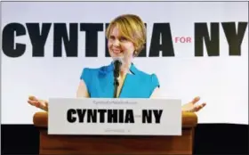  ?? BEBETO MATTHEWS—THE ASSOCIATED PRESS ?? In this March 20, 2018, file photo, Cynthia Nixon speaks during her first campaign stop after announcing she would challenge New York Gov. Andrew Cuomo in the Democratic primary.