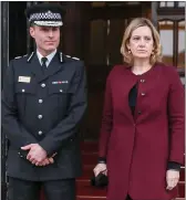  ??  ?? „ Home secretary Amber Rudd and Wiltshire police chief Kier Pritchard leave Salisbury Guildhall.