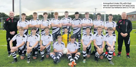  ??  ?? Ammanford Under-15s with their new kit sponsored by Carl and Cazzy of Action Surveillan­ce and CCTV Ltd.