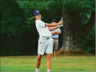  ?? CSGA ?? Ben James of Milford fires his approach shot on the fifth hole in the final round of the 2019 Connecticu­t Open. James will attempt to qualify for the U.S. Open on Monday.