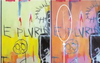  ??  ?? A la derecha, la «flecha invisible» de Basquiat vista con luz ultraviole­ta