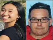  ?? ALLENTOWN POLICE DEPARTMENT VIA AP ?? This combinatio­n of photos provided by the Allentown, Pa., Police Department shows Amy Yu, left, and Kevin Esterly. On Saturday authoritie­s said the missing Pennsylvan­ia teenager and the 45-year-old man who frequently signed her out of school without...