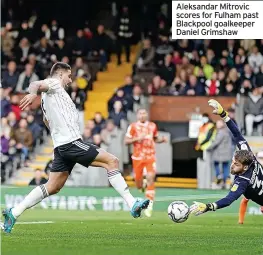  ?? ?? Aleksandar Mitrovic scores for Fulham past Blackpool goalkeeper Daniel Grimshaw
