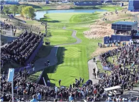  ?? BRIAN SPURLOCK/USA TODAY SPORTS ?? European Henrik Stenson tees off on the first hole during a Ryder Cup practice round on Wednesday at Le Golf National.