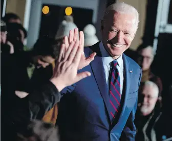  ??  ?? Former U.S. vice-president Joe Biden at a campaign rally in Davenport, Iowa, in January. Biden has won the last few delegates he needed to clinch the Democratic Party’s nomination for president.