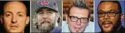  ?? ASSOCIATED PRESS ?? From left, Linkin Park co-lead vocalist Chester Bennington, former Atlanta Braves pitcher R.A. Dickey, former NHL star Theo Fleury and film director Tyler Perry. They are among the male celebritie­s who have disclosed they were victims of sexual abuse.