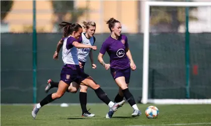  ??  ?? From left, Lucy Staniforth, Ellen White and Lucy Bronze prepare for England’s Women’s World Cup opener against Scotland. Photograph: Lynne Cameron for The FA/REX/Shuttersto­ck