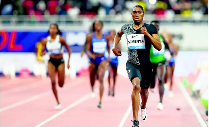  ?? AP ?? South Africa’s Caster Semenya competes to win the gold in the women’s 800m final during the Doha, Qatar, leg of the IAAF Diamond League yesterday.