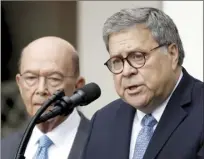  ?? AP Photo ?? Attorney General William Barr speaks about the census as Commerce Secretary Wilbur Ross listens during an event with President Donald Trump at the White House on July 11 in Washington.