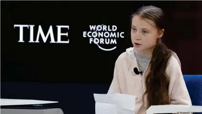  ??  ?? 'There is a difference between being heard to actually leading to something,' Thunberg said at the start of the WEF