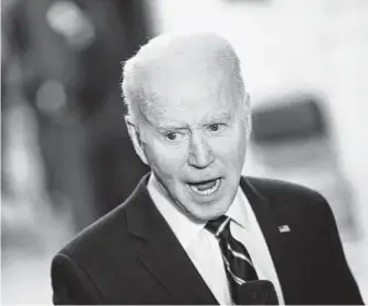  ?? Sarah Silbiger / Washington Post contributo­r ?? President Joe Biden addresses reporters after meeting with Senate Democrats on Thursday to discuss voting rights legislatio­n and changing filibuster rules.
