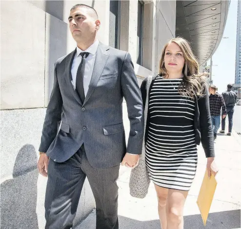  ?? PETER J THOMPSON / NATIONAL POST ?? Peter Khill, who’s on trial in the death of Jon Styres, leaves court in Hamilton. Khill’s lawyer has told a jury his client’s training as a military reservist was a factor in the shooting of Styres as he attempted to steal a truck.