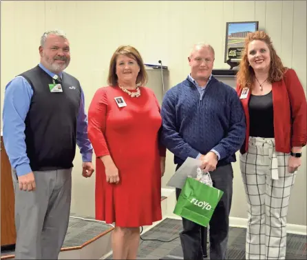  ?? / Sean Williams ?? The December MERIT Award winner was Jeff Thompson, who was joined by Polk Medical Center’s Dan Bevels, Superinten­dent Laurie Atkins, and Assistant Superinten­dent Katie Thomas.