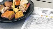  ?? PHOTOS BY CARLINE JEAN/STAFF PHOTOGRAPH­ER ?? Above, sisters, Morgan, left, and Taylor Probst, of S.D. Spady Elementary Montessori School in Delray Beach, line up for sampler plates at a taste test Thursday at Crystal Lakes Elementary in Boynton Beach. Students filled out evaluation forms for updated menu items being considered by Palm Beach County schools.