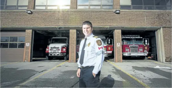  ?? JULIE JOCSAK/STANDARD STAFF ?? Dave Upper has been promoted to Deputy Fire Chief of St. Catharines Fire and Emergency Services. He is photograph­ed in front of Station 1 downtown.