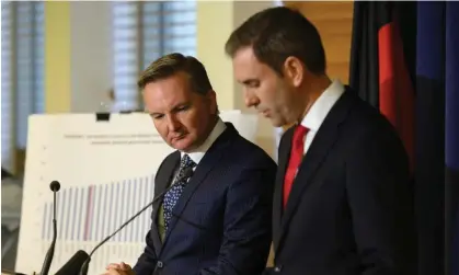  ?? Photograph: Rohan Thomson/AAP ?? Chris Bowen (left) and Jim Chalmers in 2019. Labor says businesses are now pressing for versionof carbon tarrifs as Australia prepares for climate action.