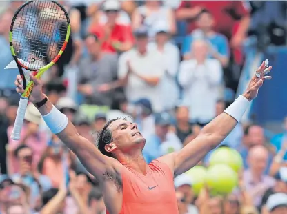  ?? Picture: Getty. ?? Rafael Nadal celebrates his third round victory over Nikoloz Basilashvi­li.
