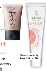  ??  ?? Weleda tinted lip balm in Rose, $16