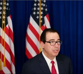  ??  ?? U.S. Treasury Secretary Steven Mnuchin speaks during a press gaggle with reporters in Buenos Aires, Argentina, on Saturday. AP Photo/VIctor r. cAIVAno