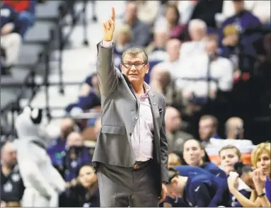  ?? Associated Press file photo ?? Coach Geno Auriemma’s UConn women’s basketball team is the No. 1 overall seed in the NCAA tournament for the 13th time. The Huskies face NEC Tournament champion St. Francis (Pa.) on Saturday at 11 a.m. in Storrs.