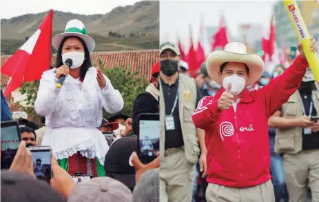  ?? AFP ?? La canditata peruana Keiko Fujimori.
El presidenci­able Pedro Castillo, en Perú.
