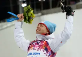  ?? MAJA SUSLIN/TT/NTB ?? Ole Einar Bjørndalen tangerer medaljerek­orden i vinter-OL med sin 12 medalje på denne dag i 2014. Da han legger opp som 44-åring (i 2018) hadde han tatt 13 OL-medaljer, 45 VM-medaljer, 94 verdenscup­seiere i skiskyting og én i langrenn.