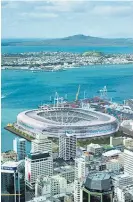  ??  ?? An artist’s impression of the waterfront stadium proposed for the 2011 Rugby World Cup.