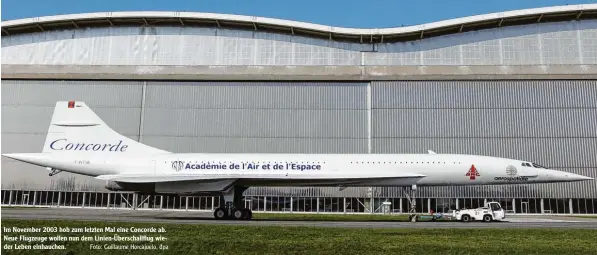  ?? Foto: Guillaume Horcajuelo, dpa ?? Im November 2003 hob zum letzten Mal eine Concorde ab. Neue Flugzeuge wollen nun dem Linien Überschall­flug wie der Leben einhauchen.