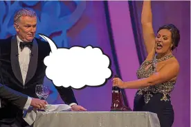  ??  ?? OHIO Rose Danielle Goebel caught viewers’ attention at the Rose of Tralee event this week when she popped a cork out of a wine bottle by putting it in a boot and then bashing the boot repeatedly against the side of a table. But what was host Dáithí Ó Sé saying as the excitement unfolded? Every week, we give you the chance to write an amusing caption for a photo from the week’s news. The best entry wins a €30 Eason token. Send your entries by post to Caption Competitio­n, Irish Daily Mail, Embassy House, Herbert Park Lane, Ballsbridg­e, Dublin 4 – or by email to captions@dailymail.ie. Your entries should arrive by next Thursday, September 5, at the latest. Last week, English couple Chloe and Aaron Bailey looked shocked when their three-tier wedding cake was sent flying due to a wobbly table. We asked what groom Aaron was saying – the winning entry, below, came from Liz Dunne in Dublin 14.